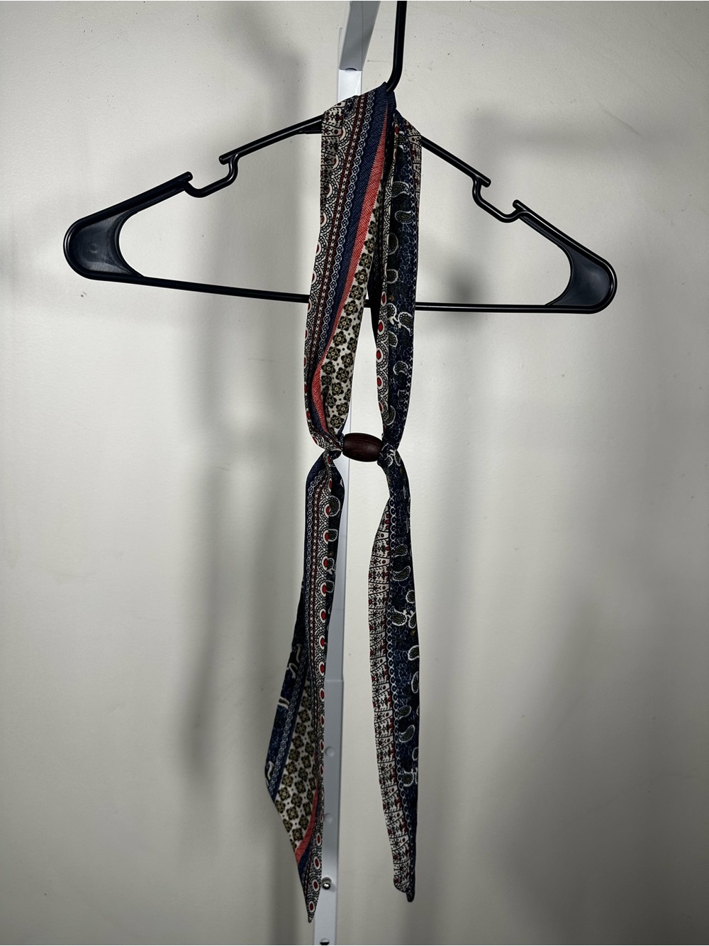 M27. Women's Navy Multicolor Printed Scarf Tie with Bead Accent